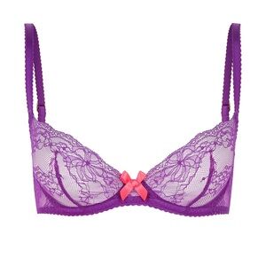 Agent Provocateur Isedora Purple Lace Bra with Pink Bow